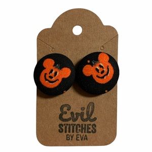 Handmade Fabric Earrings Pumpkin Mouse